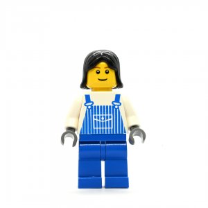 Female in blue overalls