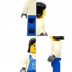 Female in blue overalls